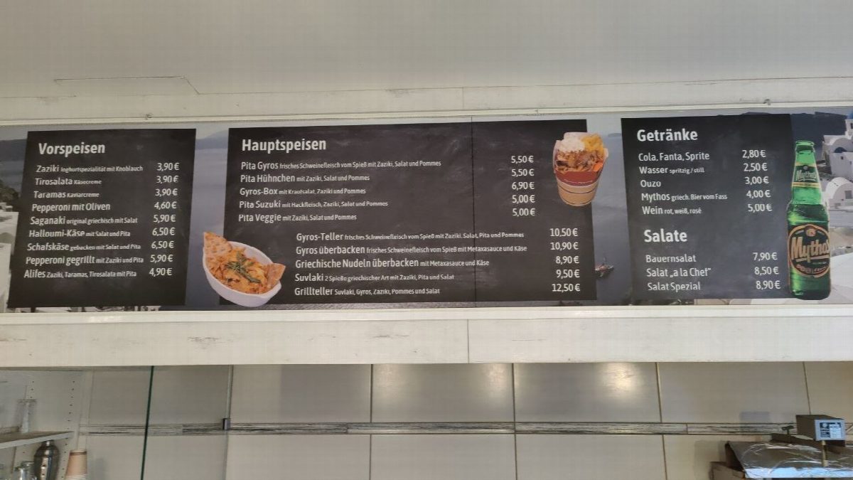 Bistro bei Spiros – Mediterrane Angebotstafel mit LED-Beleuchtung
